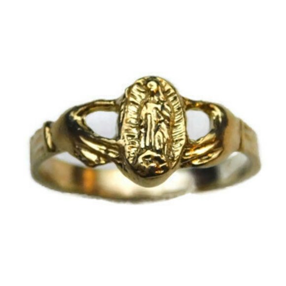 Jewelry - 14k Solid Yellow Gold Virgin Mary Held by Hands Band Ring!!
